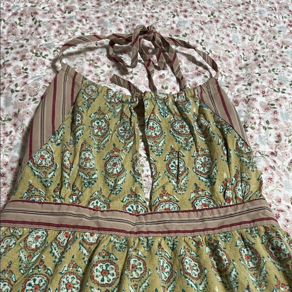 Free People Olive Green Floral Mini Halter Dress